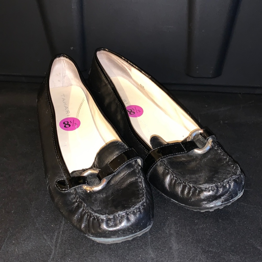 Black leather loafers